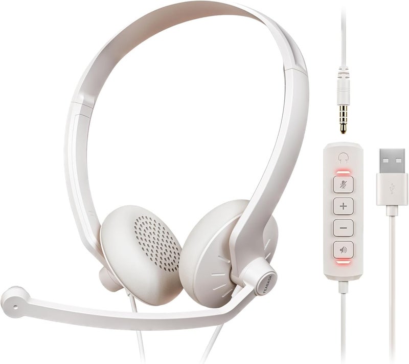 FEABASK USB Headset with Microphone for PC - Wired Computer Headphones with Noise Cancelling Microphone for Home Office Online Class Skype Zoom Meetings - Image 1